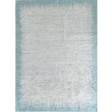 Carpettex Modern Abstrak Yağmur Bordür Desenli Turkuaz Beyaz Halı Kaymaz Taban Makinada Yıkanabilir
