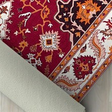 Carpettex Klasik Iran Tarzı Barok Desenli Kırmızı Krem Halı Kaymaz Taban Makinada Yıkanabilir