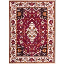 Carpettex Klasik Iran Tarzı Barok Desenli Kırmızı Krem Halı Kaymaz Taban Makinada Yıkanabilir