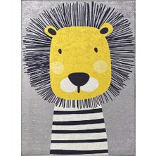 Carpettex Çocuk Bebek Halısı Sevimli Aslan Desenli Gri Halı Yıkanabilir Kaymaz Taban