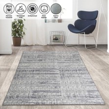 Carpettex Modern Abstrak Çizgi Taramalı Gri Halı Kaymaz Taban Makinada Yıkanabilir