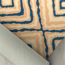 Carpettex Iskandinav Tarzı Geometrik Karo Desenli Bej Mavi Krem Halı Kaymaz Taban Makinada Yıkanabilir