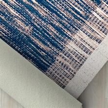 Carpettex Modern Hasır Bordür Desenli Mavi Krem Halı Kaymaz Taban Makinada Yıkanabilir