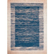 Carpettex Modern Hasır Bordür Desenli Mavi Krem Halı Kaymaz Taban Makinada Yıkanabilir