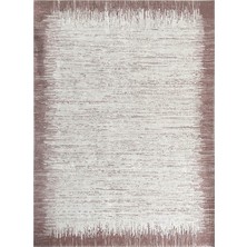 Carpettex Modern Abstrak Yağmur Bordür Desenli Kahverengi Beyaz Halı Kaymaz Taban Makinada Yıkanabilir