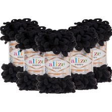 Alize Puffy El Örgü Ipliği 5'li Paket - 60 Siyah - 100 Gr. 9 Mt. Parmak Örgü Ipi