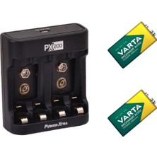 Power-Xtra 2 Adet Varta 9V Şarjlı Pil + PX200 A-Aaa ve 9V USB Pil Şarj Cihazı PX-200