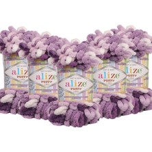 Alize Puffy Color El Örgü Ipliği 5'li Paket 5923 Mor 100 gr 9 mt Parmak Örgü İpi