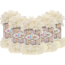 Alize Puffy El Örgü Ipliği 5'li Paket - 62 Açık Krem - 100 Gr. 9 Mt. Parmak Örgü Ipi