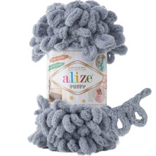 Alize Puffy Orta Gri El Örgü İpliği %100 Mikropolyester 5 Adet 100 gr Yıkanabilir