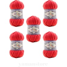 Alize 5 Adet Velluto Kadife El Örgü Ipliği 56 Kırmızı