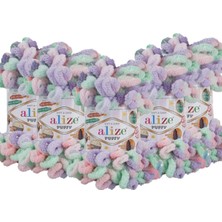 Alize Puffy Color El Örgü Ipliği 5'li Paket - 5938 Su Yeşili Mor - 100 Gr. 9 Mt. Parmak Örgü Ipi