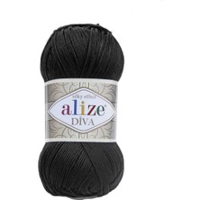 Alize 5 Adet Diva Merserize Ince Ip Yazlık Bikini Bustiyer Bluz Örgü Ipi 060 Siyah