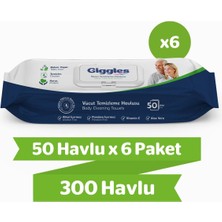 Giggles Vücut Temizleme Havlusu 50'li 6 Paket 300 Havlu