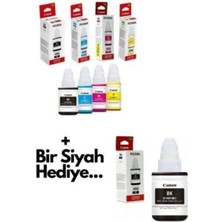 Canon GI-490 Pixma G4411 Siyah Sarı Mavi Kırmızı 4 Renk Orjinal Mürekkep Takımı + 1 Siyah Hediye