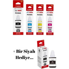Canon GI-490 Pixma G2410 4 Renk Orjinal Mürekkep Seti + 1 Siyah Hediye GI-490 036 1- A1 673 112 101 103 664