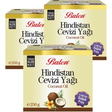 Balen 3 Kutu Hindistan Cevizi Yağı 250 gr Coconut Oil Soğuk Pres Yenilebilir Saf Top. 750 ml Yağ
