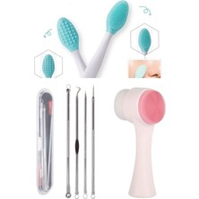 Vi Caro Dudak Peeling Fırçası & 4 Parça Kutulu Paslanmaz Çelik Komedon & Çift Taraflı Yüz Temizleme Fırçası