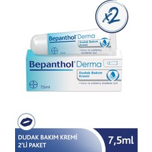 Bepanthol Dudak Bakım Kremi 7,5 ml 2li Paket L Kuru ve Çatlamış Dudaklar Için Günlük Nemlendirme