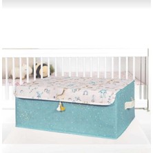 EC Shop Mivese Baby Püsküllü Kapaklı Kutu Düzenleyici Çok Amaçlı Organizer Kutu Baza Boy Mavi 50*38*19 Cm
