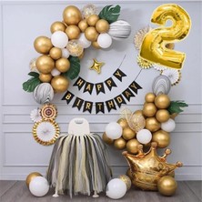 Bkmc Lüks Kral Taçlı Gold Zincir Balon Doğum Günü Seti 2 Yaş