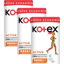 Kotex Hijyenik Ped Active Uzun 22'li 3 Adet Kotex Active 16