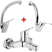 EC Shop Armatür Dünyası 3'lü Batarya Seti Kuğu Lavabo Kuğu Evye Banyo Bataryası