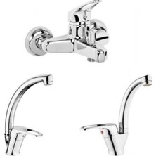 Yücel Kongar 3 Lü Banyo Bataryası Seti Lavabo Kuğu Mutfak Kuğu ve Banyo Bataryası