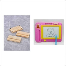 Vi Caro 2'li Set Büyük Boy Silinebilir Plastik Çocuk Yazı Çizim Resim Tahtası ve Ahşap Telefon Tablet Tutucu