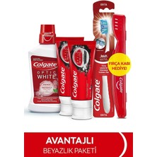 Colgate Optic White Diş Macunu 50 ml x 2 Adet + 360 Orta Diş Fırçası + Ağız Bakım Suyu 250 ml