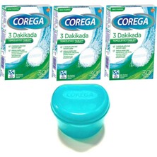 Corega Diş Protezi Temizleyici Tablet 30'lu x 3 Kutu + Protez Saklama Kabı