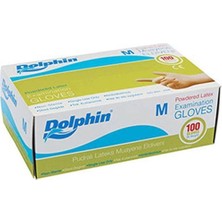 Dolphin Late x  Pudralı Eldiven - Tıbbi Medikal Muayene Lateks Eldiven 100'Lü Paket M Beden