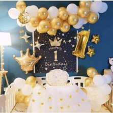Bkmc Kral Taçlı -1 Yaş Gold Zincir Balon Doğum Günü Seti