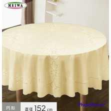Style Meiwa Dantel Görünümlü Pvc Leke Tutmaz Kaymaz Yuvarlak Masa Örtüsü 152 Cm Daire Krem