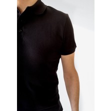 Hescaa Erkek Siyah Pamuklu Polo Yaka Slim Fit Dar Kesim Tişört