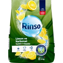 Rinso Toz Çamaşır Deterjanı Limon ve Karbonat Renkliler ve Beyazlar için Derinlemesine Temizlik 6 KG