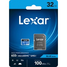 Lexar 32GB 633X MicroSDHC UHS-I 4K UHD V10 U1 A1 C10 100MB/sn Hafiza Kart  (Blue Series)
