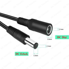 BK Teknoloji 5.5 x 2.1 mm Dc Güç Kaynağı Uzatma Kablosu Erkek/dişi Adaptör Cctv Kamera