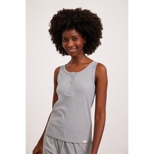 Kadın Loungewear Düğmeli Atlet Gri-Melanj