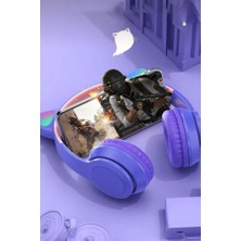 10 Numara Kedi Kulağı Bluetooth Kulaklık Rengarenk Işıklı Rgb Çocuk Oyun Radyolu Kulaklıgı Cat's