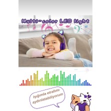 10 Numara Kedi Kulağı Bluetooth Kulaklık Rengarenk Işıklı Rgb Çocuk Oyun Radyolu Kulaklıgı Cat's