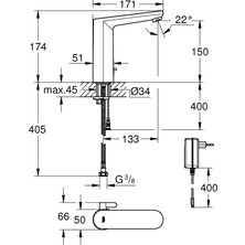 Grohe Eurosmart Cosmopolitan E Fotoselli Lavabo Bataryası, 1/2", L - Boyut, Çift Su Girişli, Ayarlanabilir Sıcaklık Sınırlayıcısı - 36421001