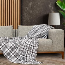 Latuda Softmicro Kazayağı Desenli 130X180 cm Koltuk Örtüsü Şalı, Kanepe Örtüsü, Tv Battaniyesi Siyah Beyaz