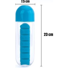 Fatmazel 600 ml 7 Bölmeli Ilaç Saklamalı Suluk Matara Spor Ofis 7 Günlük Ilaç Hap Bölmeli Şık Sızdırmaz Suluk