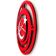 C-Tasarım Dekoratif Kırmızı - Beyaz Ahşap Duvar Saati Ay Yıldız Bayrak