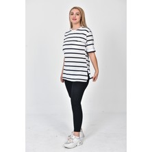 Zeren Moda Kadın Çizgili Oversize T-Shirt