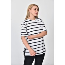 Zeren Moda Kadın Çizgili Oversize T-Shirt