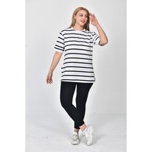 Zeren Moda Kadın Çizgili Oversize T-Shirt