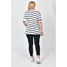 Zeren Moda Kadın Çizgili Oversize T-Shirt