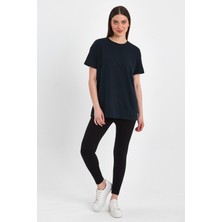 MRS Clothing Butterfly Lacivert Kadın Oversize Geniş Kalıp Bisiklet Yaka Baskılı Kısa Kollu T-Shirt